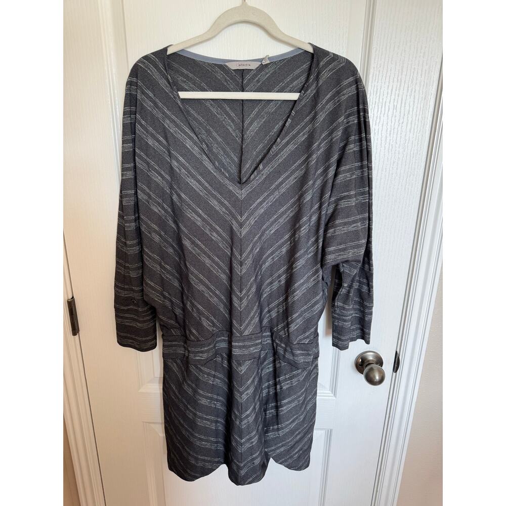 Athleta Silver Sparkle "Lust" Dress XL 3/4 Sleeves Drop Waist Chevron Design